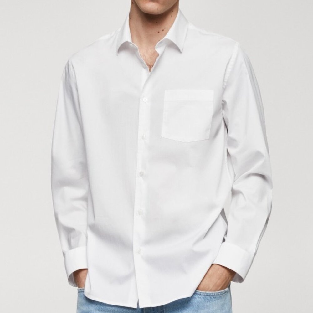 Mango White Classic-Fit Poplin Shirt in Medium